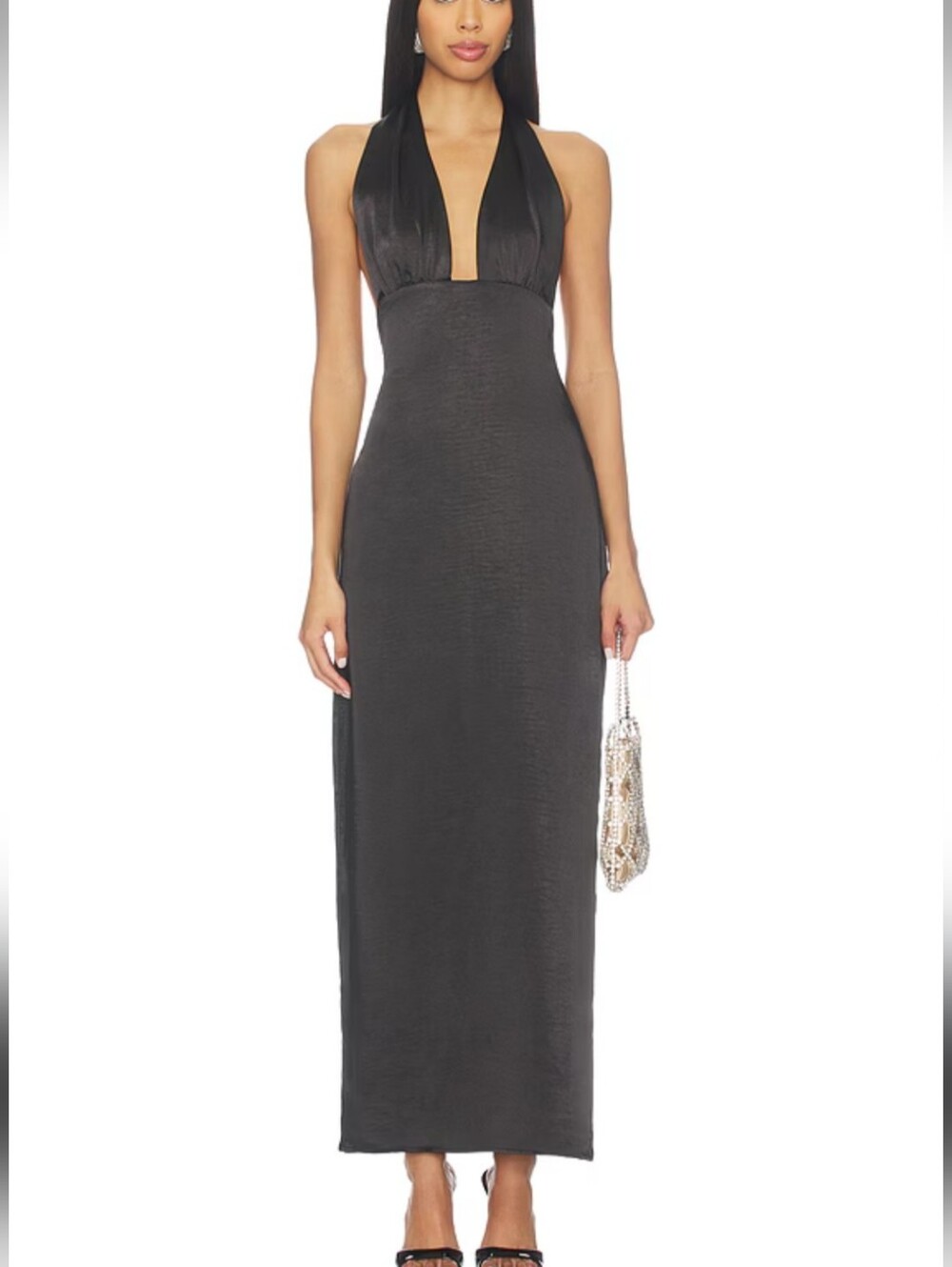 More To Come black Halter deep V-Neck & open back maxi Dress size M new with tag